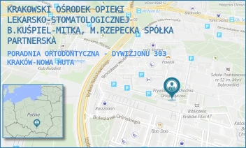 PORADNIA ORTODONTYCZNA - DYWIZJONU 303 - KRAKOWSKI OŚRODEK OPIEKI LEKARSKO-STOMATOLOGICZNEJ B.KUŚPIEL-MITKA, M.RZEPECKA SPÓŁKA PARTNERSKA - UL. OS. DYWIZJONU 303 2,  KRAKÓW-NOWA HUTA