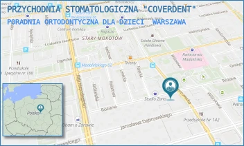 PORADNIA ORTODONTYCZNA DLA DZIECI - PRZYCHODNIA STOMATOLOGICZNA "COVERDENT" - RÓŻANA 37,  WARSZAWA